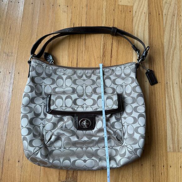 Coach Penelope Convertible Signature Sateen Brown Khaki Hobo Bag Purse F19232 - Picture 13 of 14